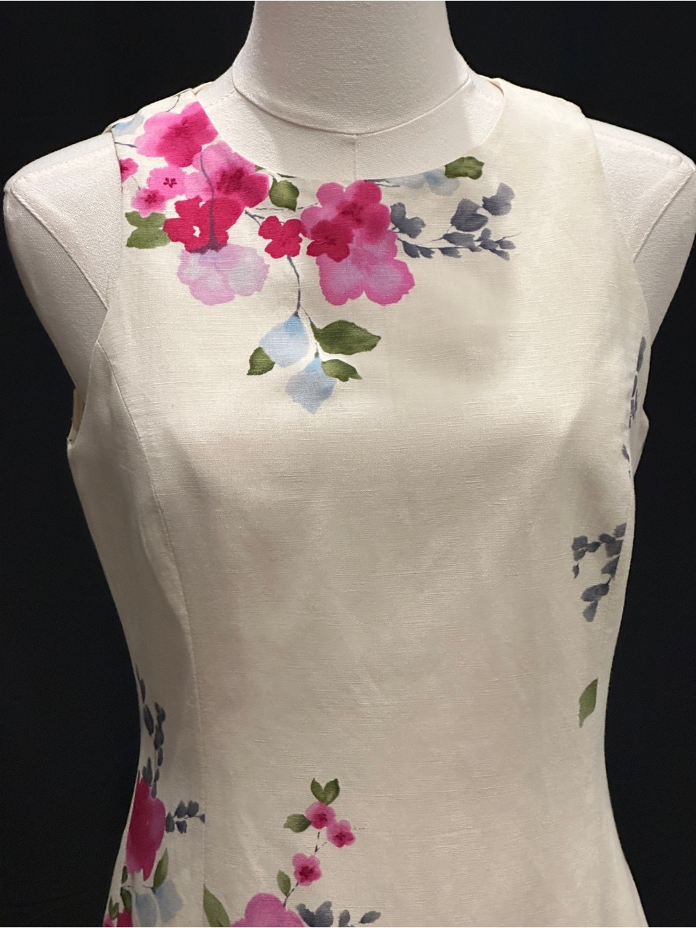 Jones New York Size 6 Off-White Ivory Floral Linen Rayon Sheath Dress - Picture 3 of 9